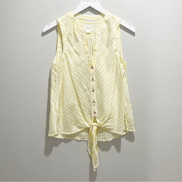ANTHROPOLOGIE MAEVE Women’s Yellow White Stripe Sleeveless Tie Front Top Size 4 - Picture 1 of 6
